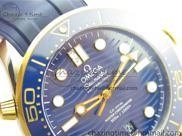 0321 Refined 2018 Seamaster Diver 300M SS YG VSF 1:1 Best Edition YG Bezel Blue Dial on Blue Rubber Strap A 7898